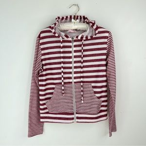 Sugar Rain red white striped hoodie zipped front hooded sweatshirt Sz S